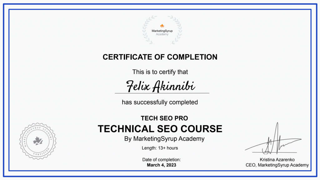felix tech seo pro certificate