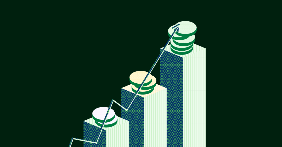 A 3D illustration depicting cash flow progress. W