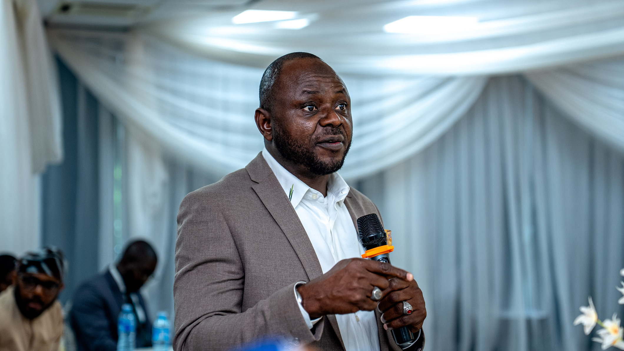 Bashir Saheed speaks at the Cowrywise and Meristem Press Event.