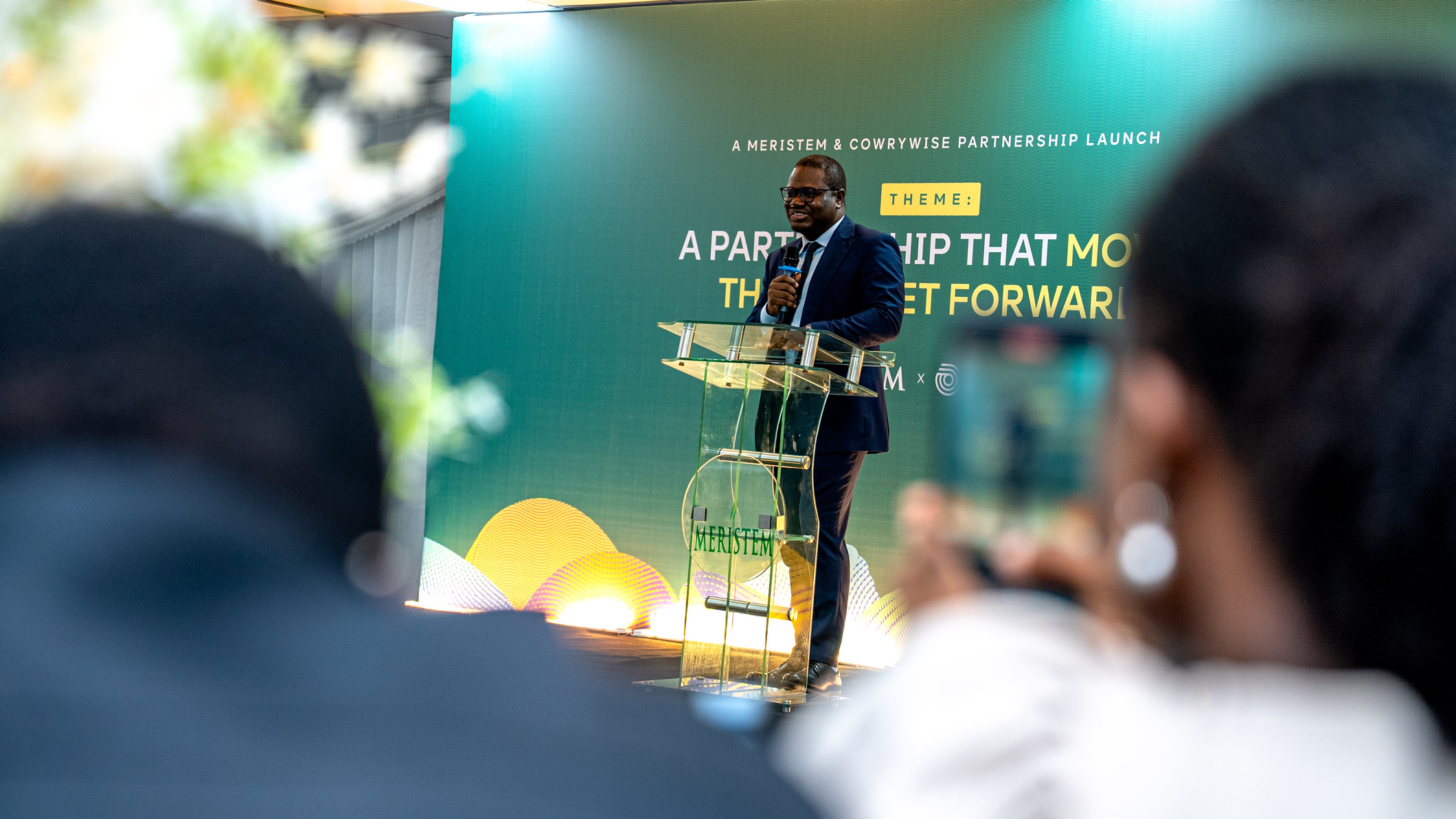 Razaq Ahmed speaks at the Cowrywise and Meristem Press Event.