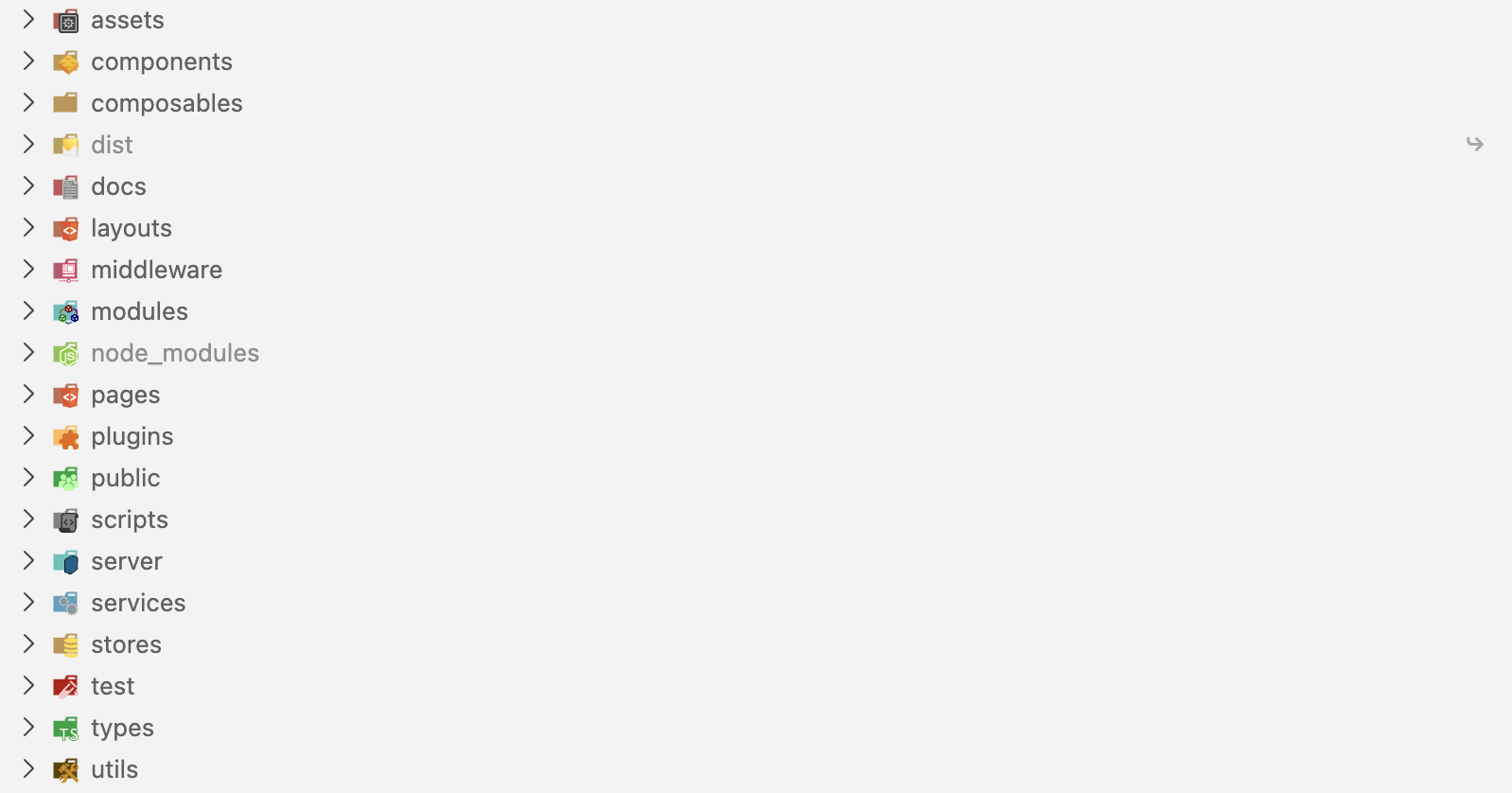 Nuxt 3 project folder structure highlighting composables, plugins, layouts, and middleware.