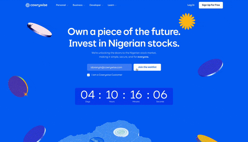 The form on the Stocks waitlist page being submitted