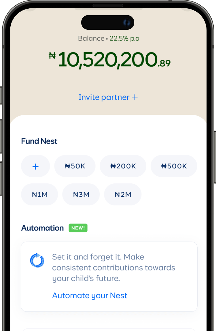 screenshot of nest funding screen on mobile app
